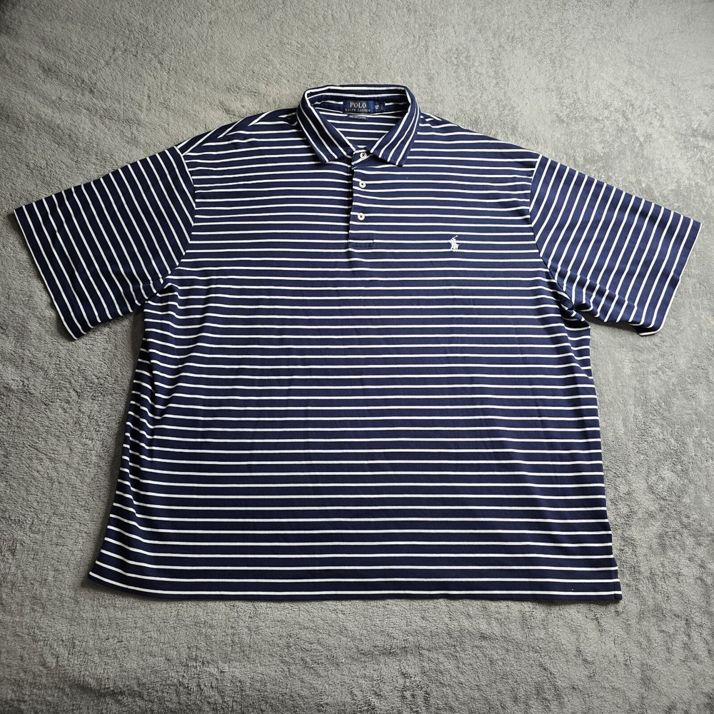 Polo Ralph Lauren Polo Shirt Mens 2XB Blue White Striped Pima Soft Touch Casual